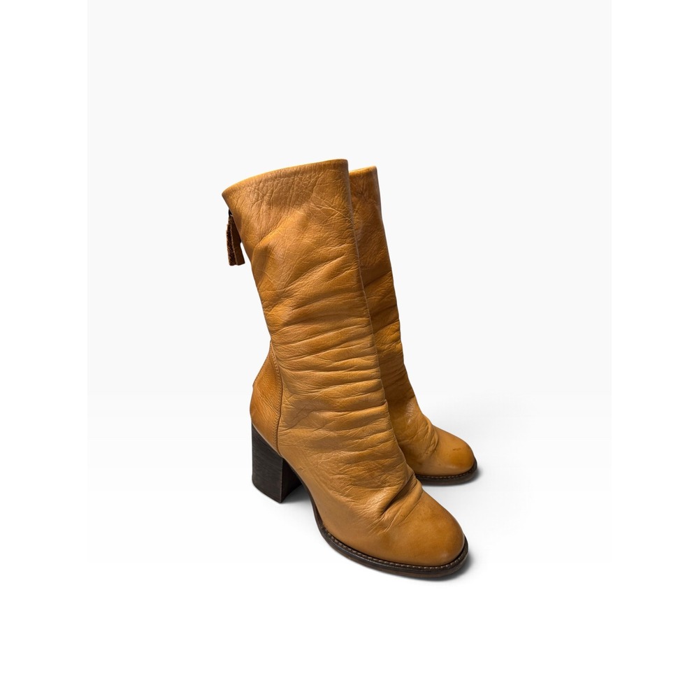 Free People Elle Tan Leather Slouchy Block Heel Boots Portugal 37/6 - Picture 2 of 9